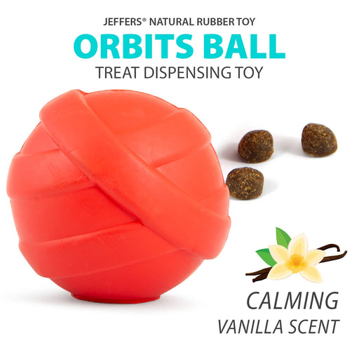 Jeffers Red Orbits Ball Natural Rubber Dental Treat Dispensing Dog Chew Toy - I7Q2 - Red - Medium - 1 - 2