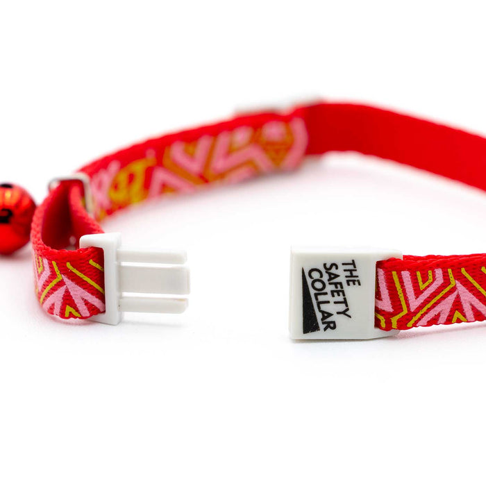 Jeffers Reflective Nylon Safety Collar with Bell for Cats - ID3V - Geometrical Splash - Red - 2