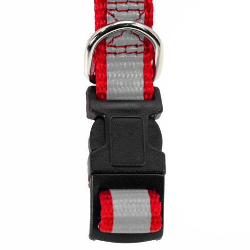 Jeffers Reflective Safety Stripe Adjustable Nylon Dog Collar – Glow-in-the-Dark for Night Visibility - IDE6 - 5/8"W x 10"-16"L - Red - 2