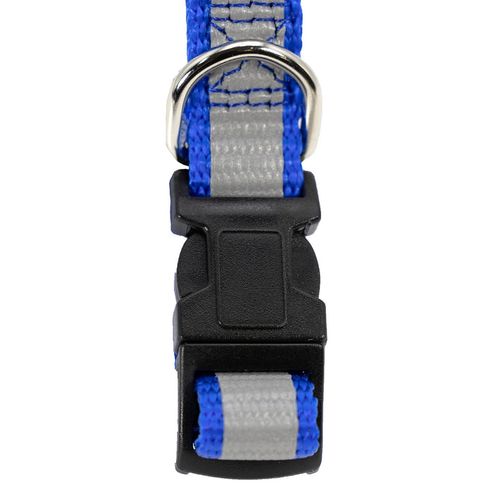 Jeffers Reflective Safety Stripe Adjustable Nylon Dog Collar – Glow-in-the-Dark for Night Visibility - IDE7 - 5/8"W x 10"-16"L - Blue - 8