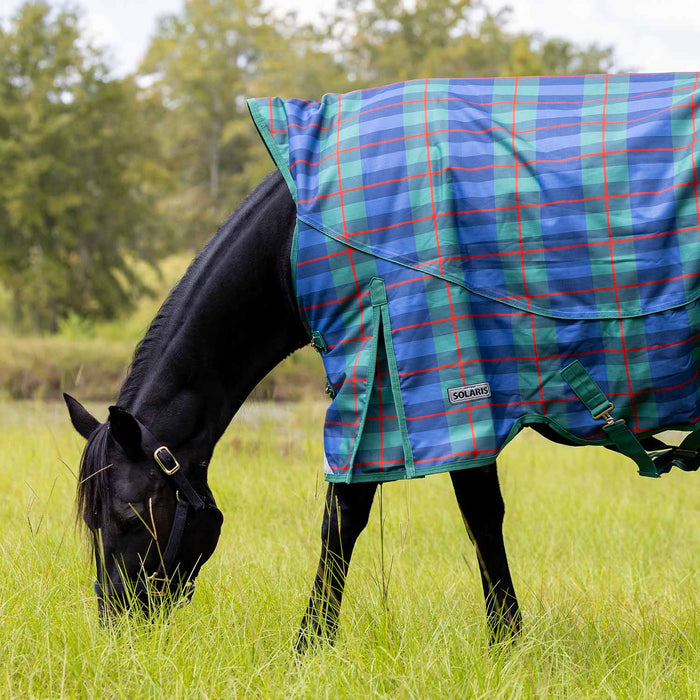 Jeffers Solaris 1200D Extended Neck Horse Turnout Blanket, 240g Fill - JEFCPC - PreSale Navy & Hunter Plaid - 66" - 2