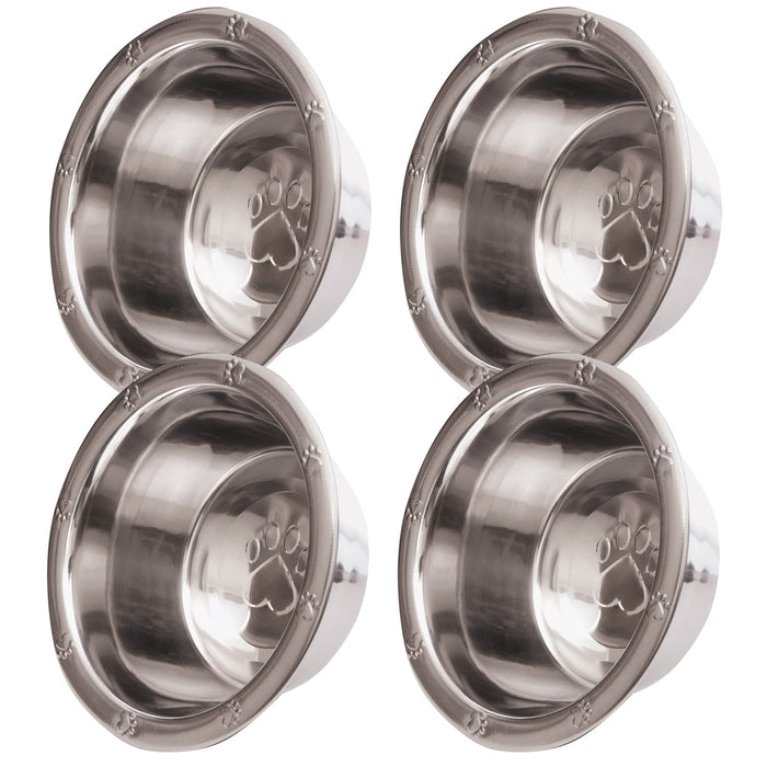 Jeffers Stainless Steel Embossed Wide - Lip Food & Water Pet Bowls - G3SM-4 - 1 pint (16 oz) - 4 Pack - 20