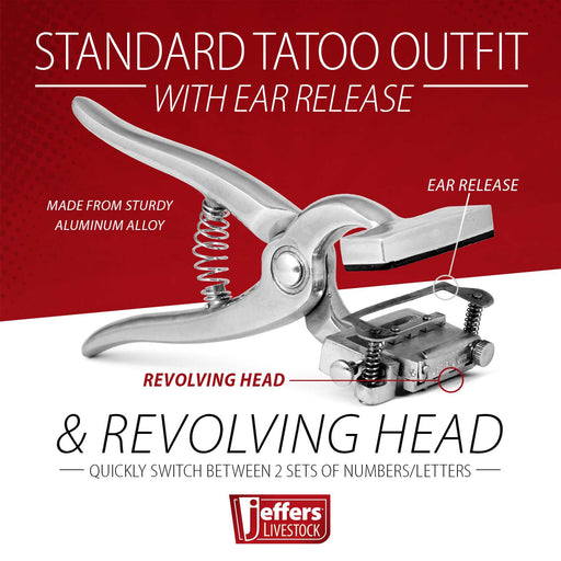 Jeffers Standard Tattoo Outfit with Roll - On Ink for Cattle & Livestock - JIRA-KIT - Ear Release with Revolving Head - 2