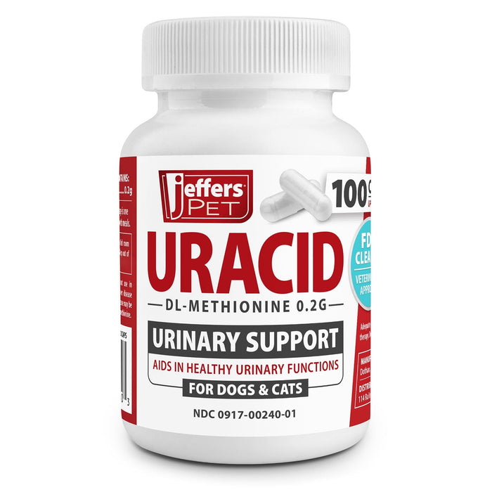 Jeffers Uracid DL - Methionine 0.2g Capsules for Dogs & Cats – Supports Urinary Tract, Reduces Urine Odor, Prevents Stones - JEFBB7 - 100 Capsules (Up to 33 Day Supply) - 2