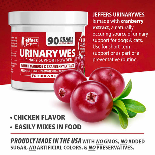 Jeffers UrinaryWes Urinary Support Powder with D - Mannose for Dogs & Cats - JEFBBF - 90 grams (Up to 42 Servings) - Chicken - Powder - 7