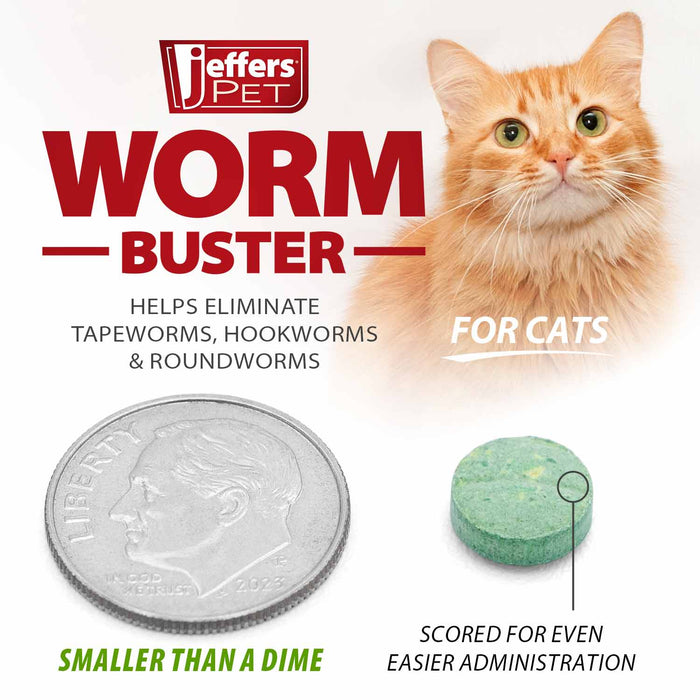 Jeffers WORM BUSTER Cat Dewormer Flavored Tablets with Praziquantel & Pyrantel - JEFZVC - 2 - 16 lbs - Yeast/Vanilla - 5 tabs - 4