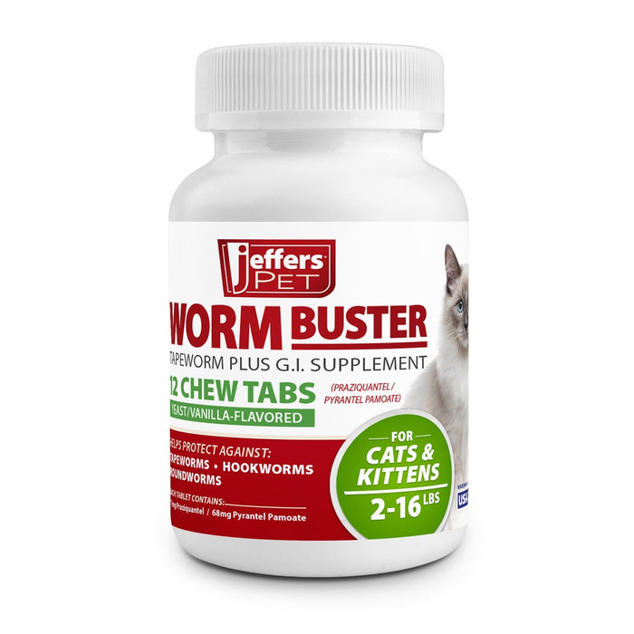 Jeffers WORM BUSTER Cat Dewormer Flavored Tablets with Praziquantel & Pyrantel