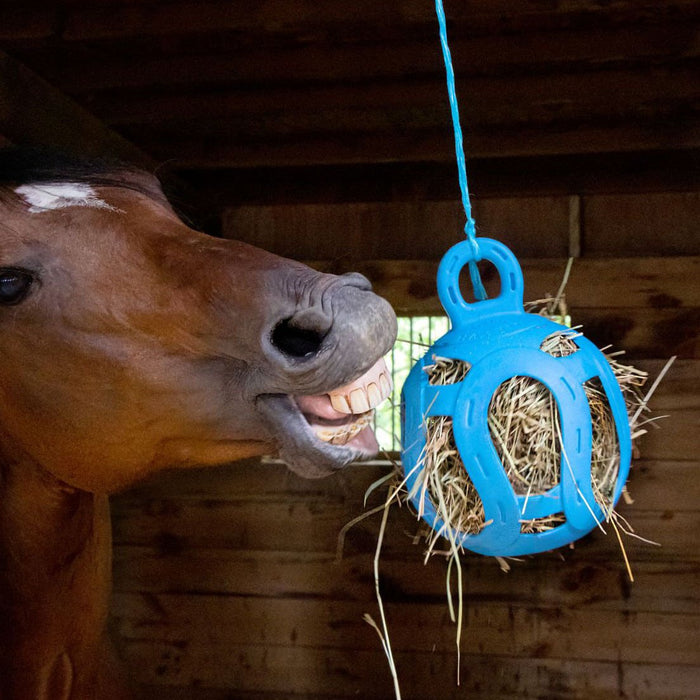 Jolly Hay Ball, 8" – Interactive Horse & Livestock Toy for Hay Feeding and Enrichment - H7TL - Blue - 2