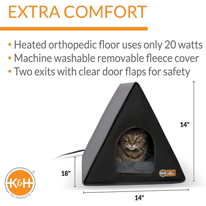 K&H Heated A - Frame Cat Shelter – Indoor/Outdoor, Weatherproof, Thermostatically Controlled Heated Kitty House for Feral & Small Cats - PCV8 - Grey / Black - 18" x 14" (20 Watts) - 2