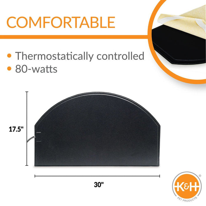 K&H Lectro - Kennel Igloo Style Heated Pad – Half - Round Indoor/Outdoor Dog House Heater - PCU7 - Black - Medium - 15" x 24" (60W) - 8