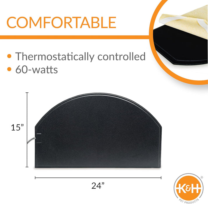 K&H Lectro - Kennel Igloo Style Heated Pad – Half - Round Indoor/Outdoor Dog House Heater - PCU7 - Black - Medium - 15" x 24" (60W) - 3