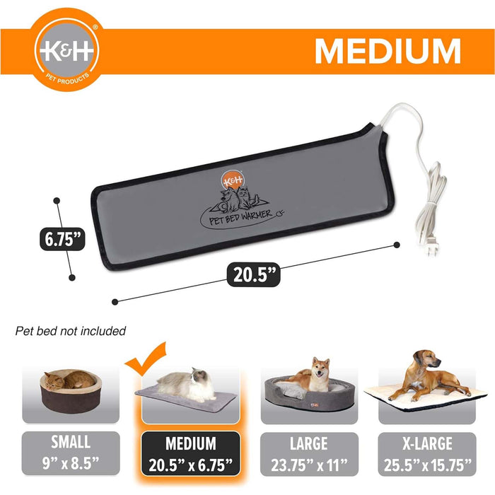 K&H Pet Bed Warmer – Indoor Heated Pad for Cats & Dogs, Thermostatically Controlled, Energy - Efficient, Safe for Arthritis & Comfort - PCVB - Grey - Medium (20.5" x 6.75") 6W - 11