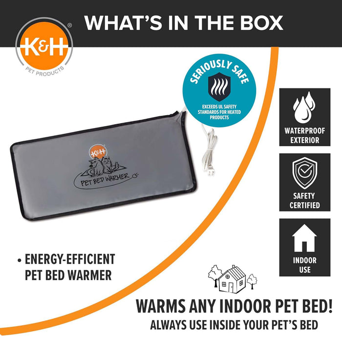 K&H Pet Bed Warmer – Indoor Heated Pad for Cats & Dogs, Thermostatically Controlled, Energy - Efficient, Safe for Arthritis & Comfort - PCVC - Grey - Large (24.5" x 11.75") 13W - 16