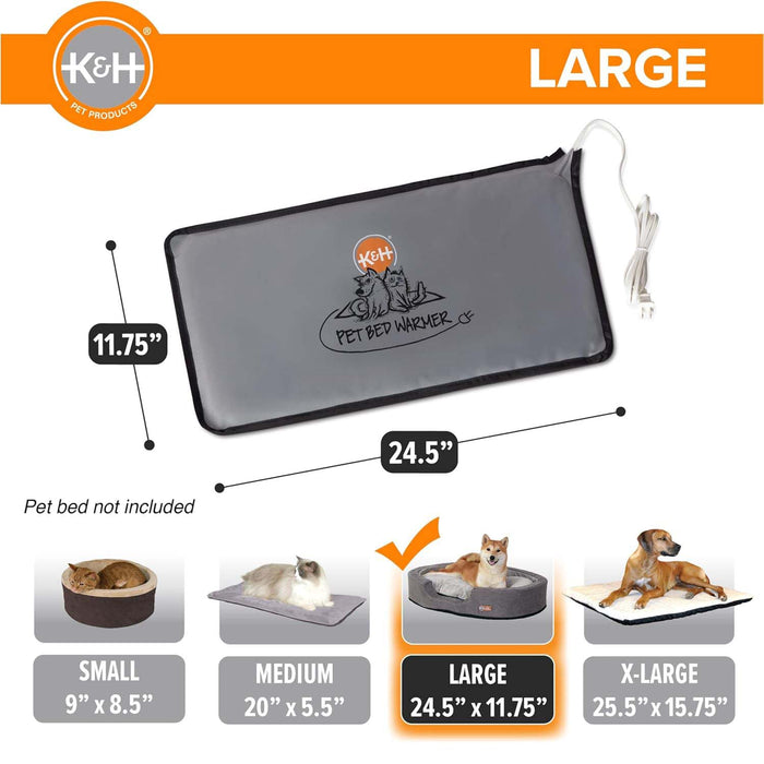 K&H Pet Bed Warmer – Indoor Heated Pad for Cats & Dogs, Thermostatically Controlled, Energy - Efficient, Safe for Arthritis & Comfort - PCVC - Grey - Large (24.5" x 11.75") 13W - 15