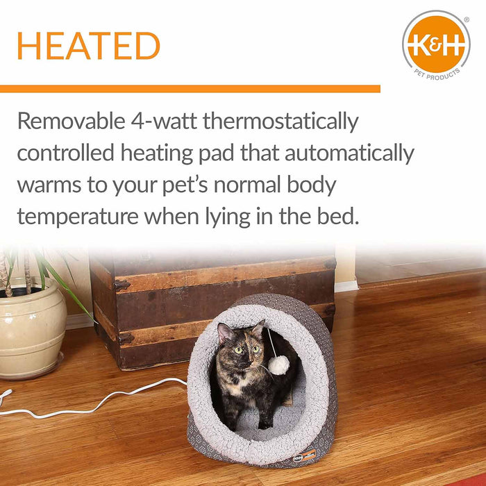 K&H Pet Products Thermo - Pet Cave Heated Cat Bed – Plush Cat Cave & Tunnel for Cats and Small Dogs - PCVG - Grey - 17" x 15" x 13" - 5