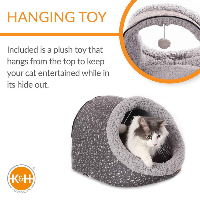 K&H Pet Products Thermo - Pet Cave Heated Cat Bed – Plush Cat Cave & Tunnel for Cats and Small Dogs - PCVG - Grey - 17" x 15" x 13" - 4