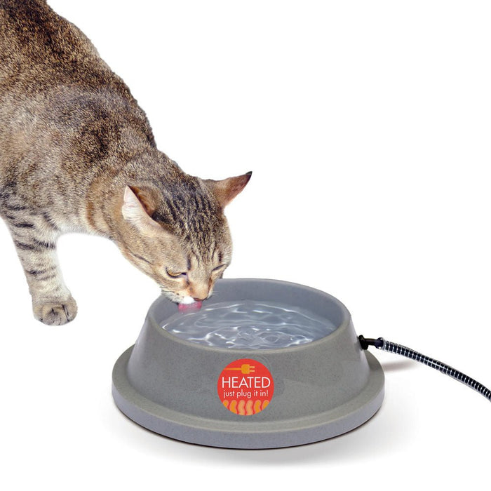 K&H Thermal - Bowl Outdoor Heated Cat & Dog Water Bowl, 32 oz – Non - Freezing, BPA - Free, Energy - Efficient - PCU9 - Grey - Holds 32 oz - 5