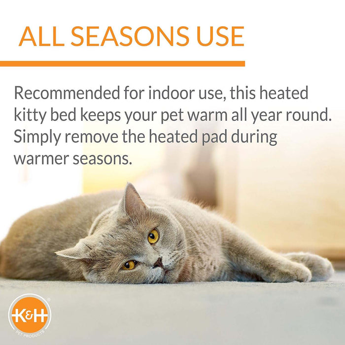 K&H Thermo - Kitty Cuddle Up Cat Bed – Indoor Heated Cat Bed with Low - Wall Design, Soft Foam Base & Removable Washable Cover - PCUQ - Brown - 16"D - 3