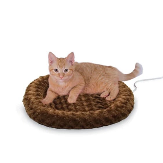 K&H Thermo - Kitty Fashion Splash Heated Cat Bed – Orthopedic, Energy - Efficient, Plush Indoor Cat Bed, Machine Washable - PCUM - Brown - Small (18"D) - 1