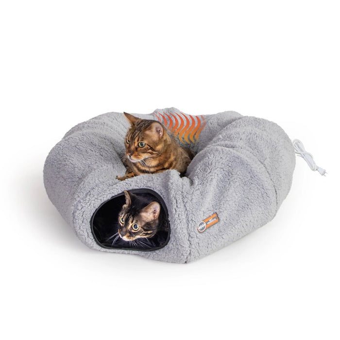 K&H Thermo - Kitty Heated Cat Tunnel – Indoor Heated Cat Bed and Play Tunnel with Machine Washable Pillow - PCVK - Grey - 28" x 28" x 9" - 1