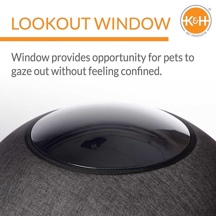 K&H Thermo - Lookout Pod Heated Cat Bed – Indoor Heated Cat Cave with Window, Removable Cushion, Cozy & Energy - Efficient - PCVE - Grey - 22"D - 3