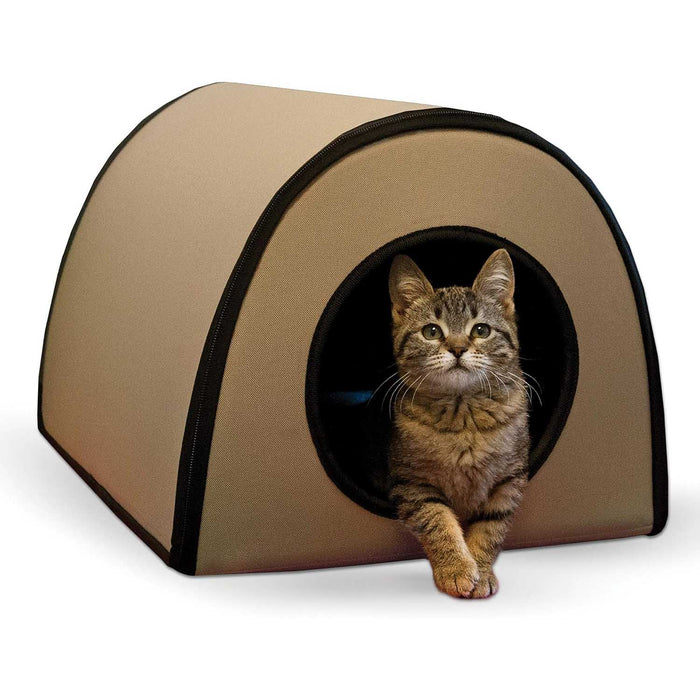 K&H Thermo Mod Heated Outdoor Cat House – Insulated, Waterproof Kitty Shelter for Feral & Outdoor Cats - PCUW - Brown - 21" x 14" x 13" - 1
