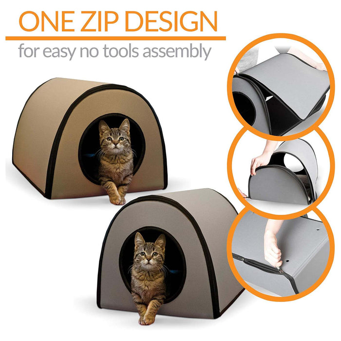 K&H Thermo Mod Heated Outdoor Cat House – Insulated, Waterproof Kitty Shelter for Feral & Outdoor Cats - PCUW - Brown - 21" x 14" x 13" - 3