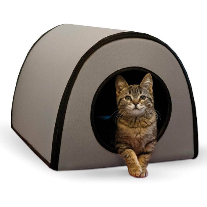 K&H Thermo Mod Heated Outdoor Cat House – Insulated, Waterproof Kitty Shelter for Feral & Outdoor Cats - PCUX - Grey - 21" x 14" x 13" - 9