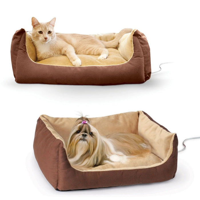 K&H Thermo - Pet Cuddle Cushion Heated Pet Bed – Indoor Heated Sofa - Style Bed for Cats & Small Dogs with Removable Cushion - PCUR - Brown / Tan - 14" x 23" - 2