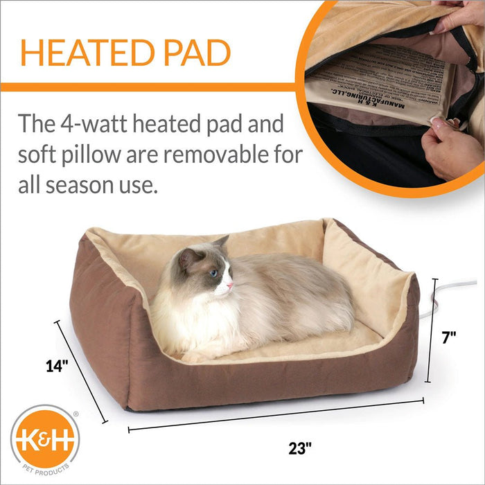 K&H Thermo - Pet Cuddle Cushion Heated Pet Bed – Indoor Heated Sofa - Style Bed for Cats & Small Dogs with Removable Cushion - PCUR - Brown / Tan - 14" x 23" - 3