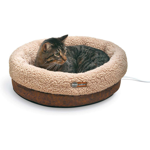 K&H Thermo - Snuggle Cup Bomber Heated Cat Bed – Plush, Indoor, Removable Heater, Machine Washable, Cozy Nesting Bed - PCV6 - Brown - 14" x 18" - 1
