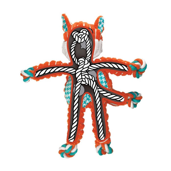 KONG Floppy Knots Plush Dog Toy with Internal Rope & Squeaker - K9ABY - Fox - Small/Medium - 1 ct - 4