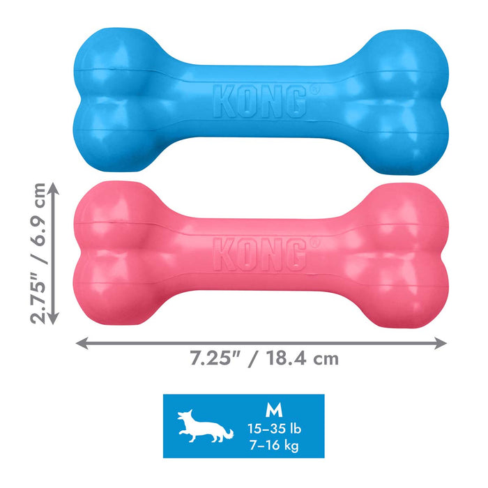 KONG Puppy Goodie Bone Treat Dispensing Dog Chew Toy – Soft Rubber Teething Toy for Puppies - K9ADF - Assorted Pink or Blue - Medium - 1 ct - 3