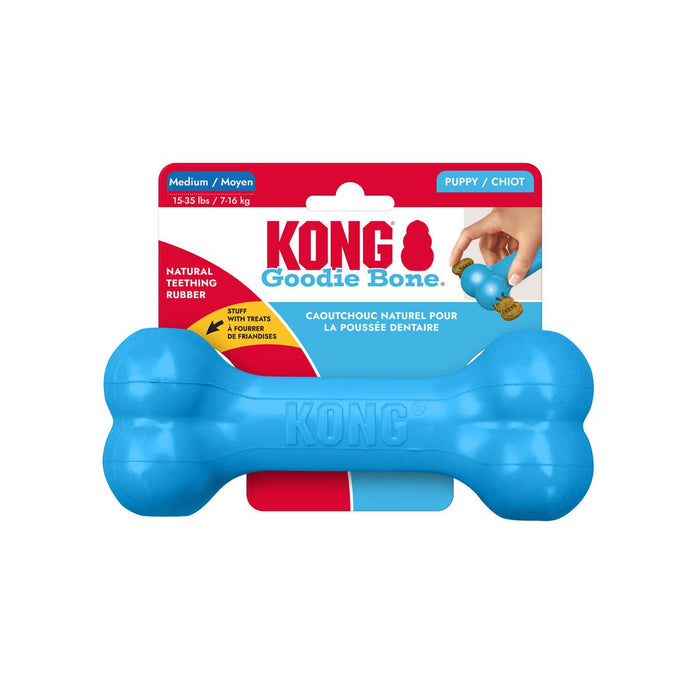 KONG Puppy Goodie Bone Treat Dispensing Dog Chew Toy – Soft Rubber Teething Toy for Puppies - K9ADF - Assorted Pink or Blue - Medium - 1 ct - 4