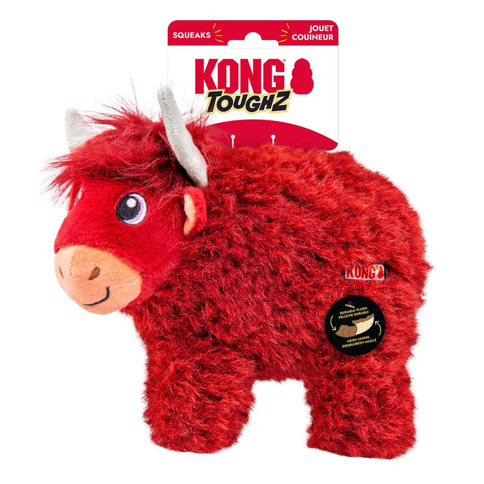 KONG Toughz Squeaky Plush Dog Toy – Medium, Durable & Soft - K9ABR - Highland Cow - Medium - 1 ct - 9