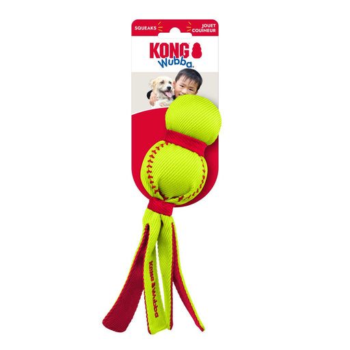 KONG Wubba® Sport Tug & Fetch Dog Toy with Long Floppy Tail & Squeaker - K9AD3 - Yellow Softball - Small - 1 ct - 2