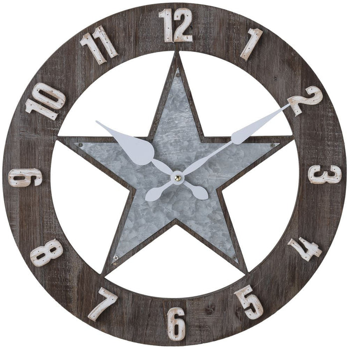 Metal & Wood Star Wall Clock - JTIA8V - Brown - 1