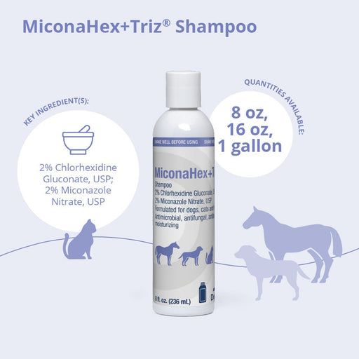 MiconaHex+Triz Medicated Antifungal & Antibacterial Shampoo for Dogs, Cats & Horses - 013DP-73084 - 8 oz - 2