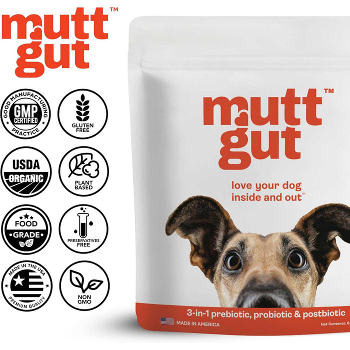 Mutt Gut 3 - in - 1 Pre + Pro + Postbiotic Supplement for Dogs - MTT02 - under 40lbs (90g) - 9