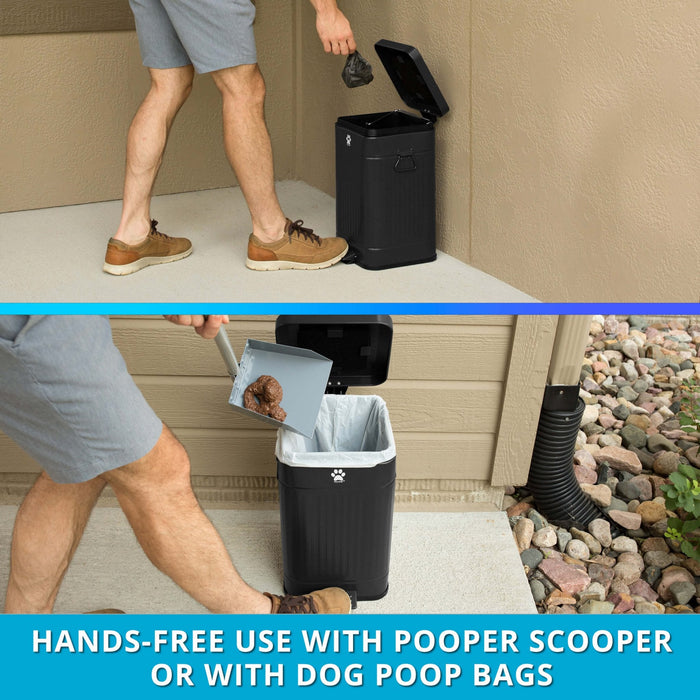 Nevink Dog Poop Trash Can & Filters for Outdoors – 12 Liter, Odor Control, Hands - Free, Weather Resistant - 005SIN-07676 - Trash Can - Matte Black - 14