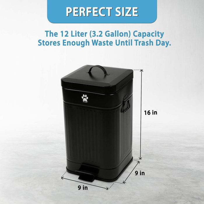 Nevink Dog Poop Trash Can & Filters for Outdoors – 12 Liter, Odor Control, Hands - Free, Weather Resistant - 005SIN-07676 - Trash Can - Matte Black - 11