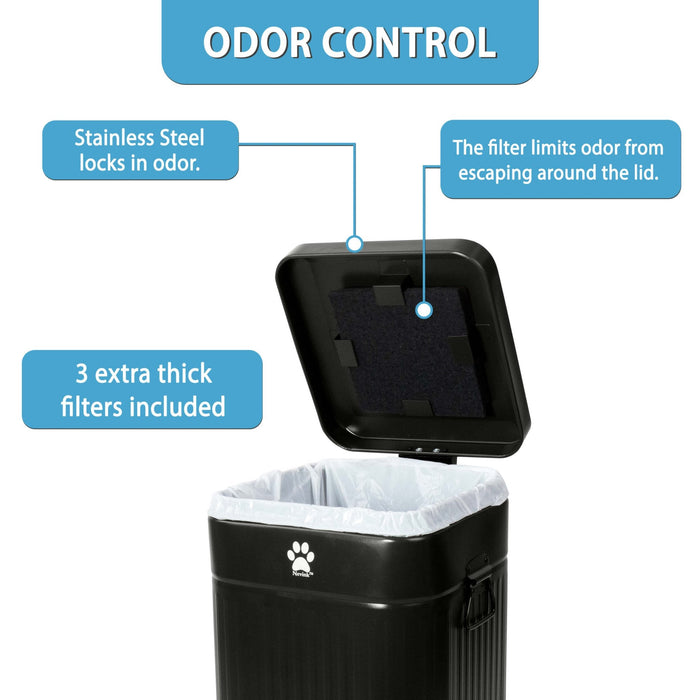 Nevink Dog Poop Trash Can & Filters for Outdoors – 12 Liter, Odor Control, Hands - Free, Weather Resistant - 005SIN-07676 - Trash Can - Matte Black - 12