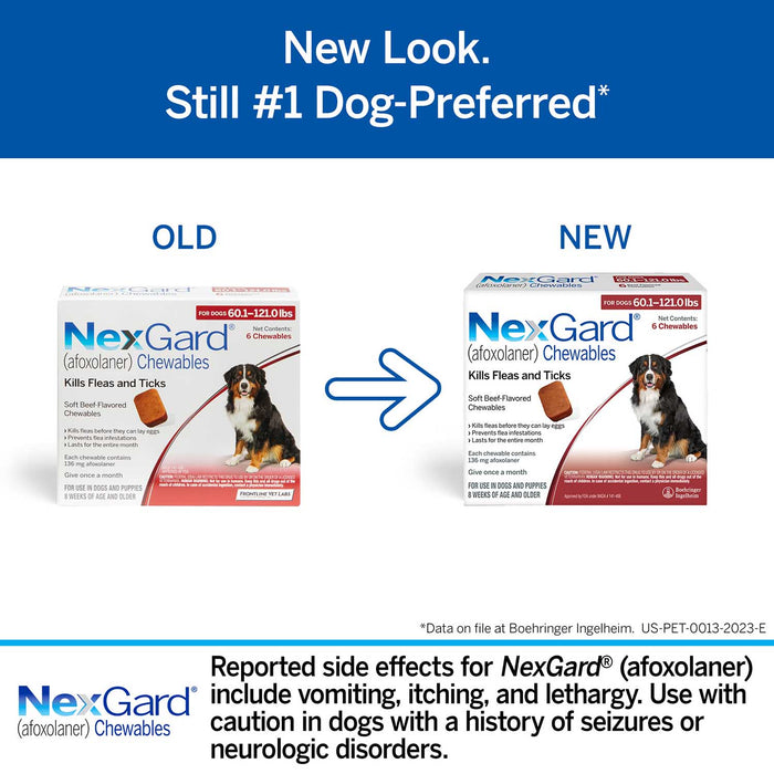 NexGard Flea and Tick Chewables for Dogs - 012MER-72412 - 60.1 - 121 lbs - 6 tablets - 27