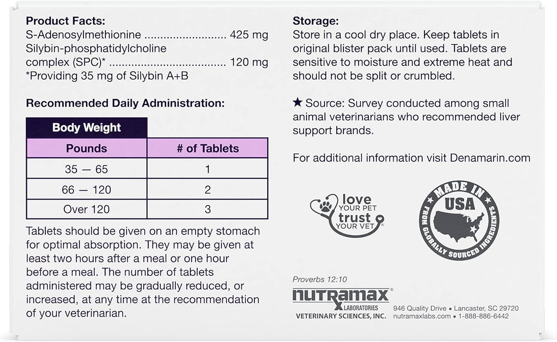 Nutramax Denamarin Liver Health, Stabilized Tablets - 015NM-D425 - 35lbs + - 1 pk (30 ct) - 27