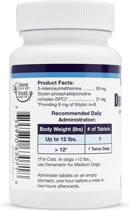 Nutramax Denamarin Liver Health Tablets for Dogs and Cats - 015NM-3000110 - Up to 12lbs - 30 Tablets - 2