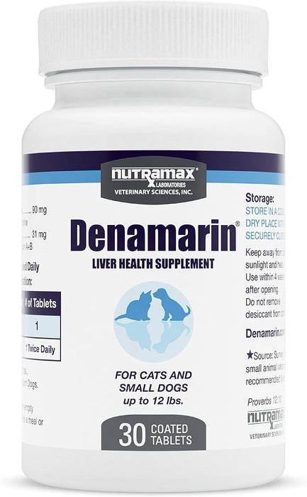 Nutramax Denamarin Liver Health Tablets for Dogs and Cats - 015NM-3000110 - Up to 12lbs - 30 Tablets - 1