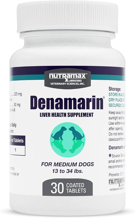 Nutramax Denamarin Liver Health Tablets for Dogs and Cats - 015NM-3000111 - 13 - 34lbs - 30 Tablets - 9