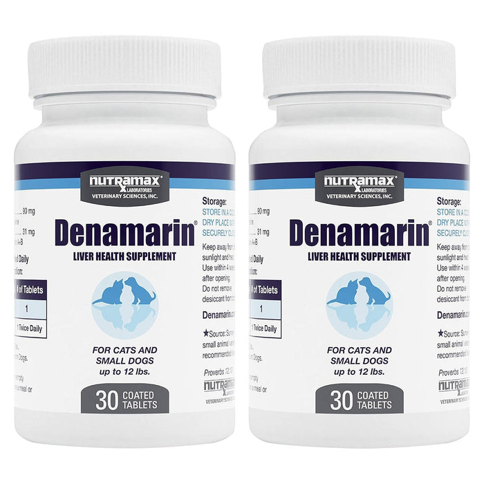 Nutramax Denamarin Liver Health Tablets for Dogs and Cats - 2FWZ-2 - Up to 12lbs - 2 pk (30 Tablets Each) - 26