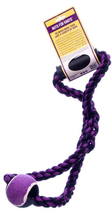 Nuts for Knots Rope Tug Dog Toy with Handle & Tennis Ball, Assorted - MRDH - 20" - Assorted - 1 ct - 5