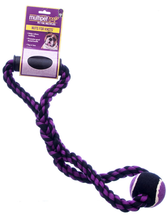 Nuts for Knots Rope Tug Dog Toy with Handle & Tennis Ball, Assorted - MRDH - 20" - Assorted - 1 ct - 4